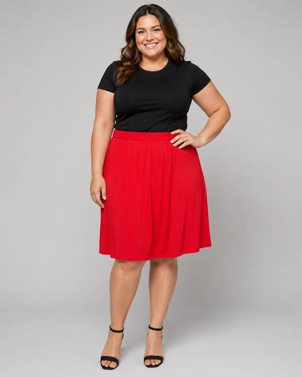 American City Wear Plus Size 2X Red Flowy Skirt Stretch Pull On Knee Length